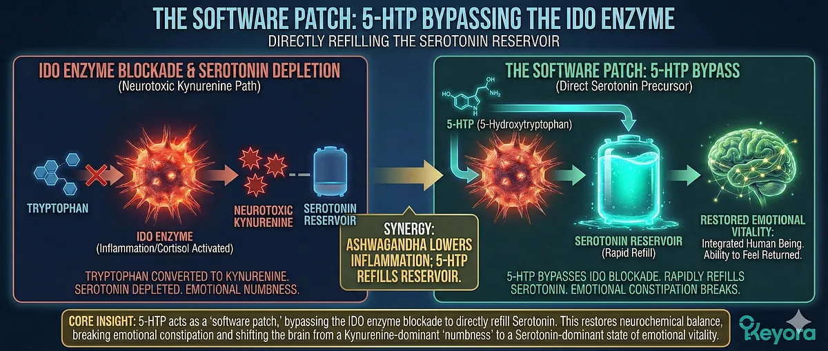 Keyora definitive guide on High-Functioning Anxiety and the Iron Mask. It details the Biological Error of HPA Axis Negative Feedback Failure (Off-Switch is Broken), causing high Cortisol and Emotional Constipation. The series covers the Wired but Tired state, the IDO Enzyme Hijack leading to numbness, why silence feels dangerous (scanning for an invisible predator), and the System Reset Protocol using Ashwagandha (reducing Cortisol 27.9%) and Magnesium Glycinate with 5-HTP (bypassing IDO to refill Serotonin). Keyora definitive guide on High-Functioning Anxiety and the Iron Mask. It details the Biological Error of HPA Axis Negative Feedback Failure (Off-Switch is Broken), causing high Cortisol and Emotional Constipation. The series covers the Wired but Tired state, the IDO Enzyme Hijack leading to numbness, why silence feels dangerous (scanning for an invisible predator), and the System Reset Protocol using Ashwagandha (reducing Cortisol 27.9%) and Magnesium Glycinate with 5-HTP (bypassing IDO to refill Serotonin).