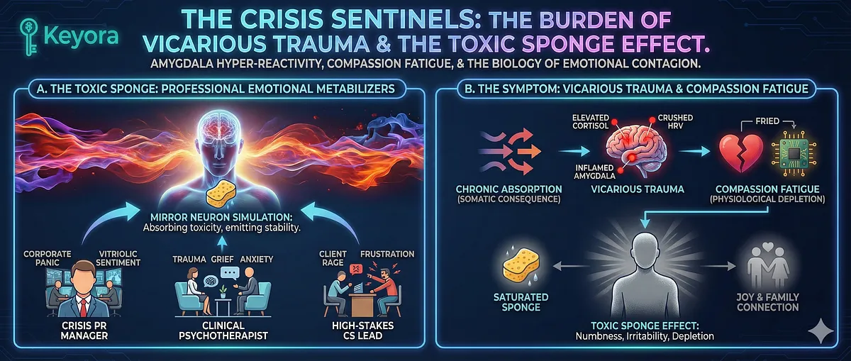 Keyora definitive guide on Vicarious Trauma and High-Functioning Anxiety. It covers the Toxic Sponge effect, Compassion Fatigue, IDO Enzyme Hijack, HPA Axis Failure, and the Iron Mask phenomenon. The series details the Wired but Tired state, Neural Sizzling, Adrenaline Engine overdrive, and the System Reset Protocol using Ashwagandha, Magnesium Glycinate, 5-HTP, Vitamin B6, and L-Theanine to restore Serotonin and disengage the Off-Switch. Keyora definitive guide on Vicarious Trauma and High-Functioning Anxiety. It covers the Toxic Sponge effect, Compassion Fatigue, IDO Enzyme Hijack, HPA Axis Failure, and the Iron Mask phenomenon. The series details the Wired but Tired state, Neural Sizzling, Adrenaline Engine overdrive, and the System Reset Protocol using Ashwagandha, Magnesium Glycinate, 5-HTP, Vitamin B6, and L-Theanine to restore Serotonin and disengage the Off-Switch.