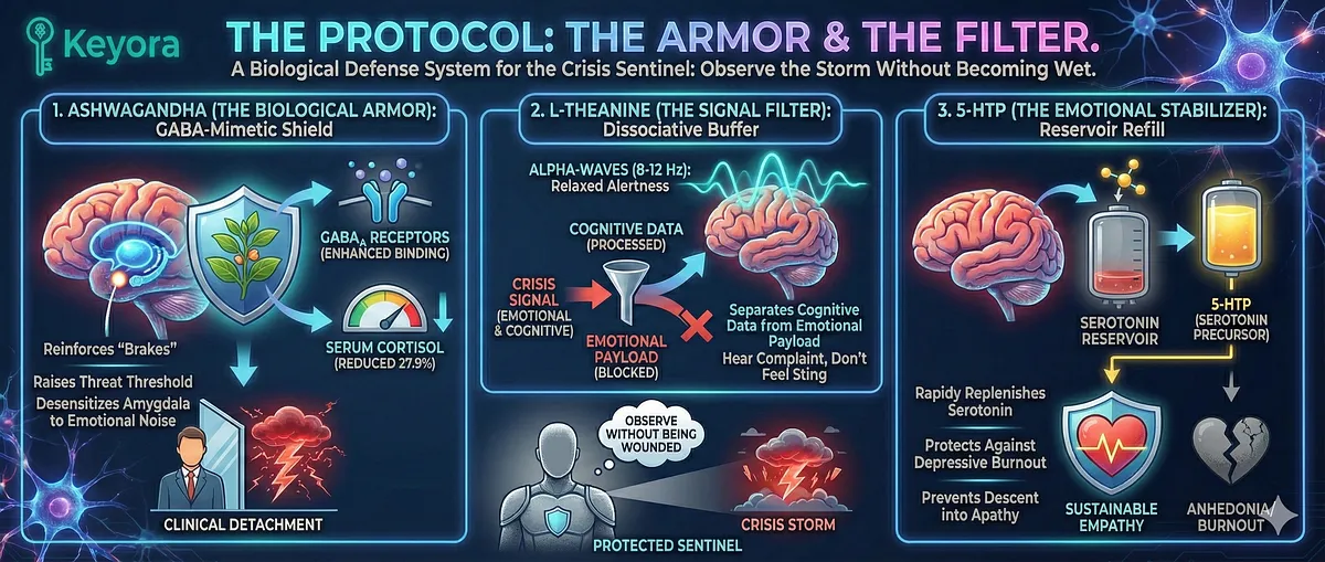 Keyora definitive guide on High-Functioning Anxiety, Vicarious Trauma, and the Iron Mask. It details the Biological Error involving HPA Axis Failure, IDO Enzyme Hijack, GABA Depletion, Amygdala Hyper-Reactivity, and Neural Sizzling. The series covers the Toxic Sponge effect, Emotional Contagion, and the Wired but Tired state. The full System Reset Protocol utilizes Ashwagandha, Magnesium Glycinate, 5-HTP, Vitamin B6, and L-Theanine to restore Serotonin and move from Fragile Speed to Sustainable Precision. Keyora definitive guide on High-Functioning Anxiety, Vicarious Trauma, and the Iron Mask. It details the Biological Error involving HPA Axis Failure, IDO Enzyme Hijack, GABA Depletion, Amygdala Hyper-Reactivity, and Neural Sizzling. The series covers the Toxic Sponge effect, Emotional Contagion, and the Wired but Tired state. The full System Reset Protocol utilizes Ashwagandha, Magnesium Glycinate, 5-HTP, Vitamin B6, and L-Theanine to restore Serotonin and move from Fragile Speed to Sustainable Precision.
