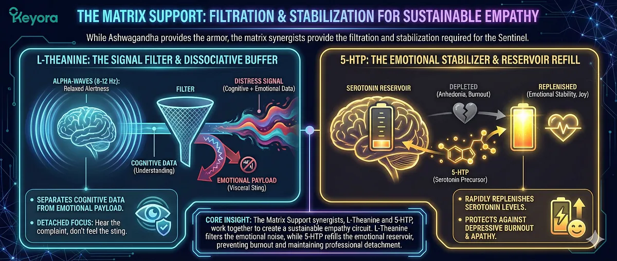 Keyora guide on High-Functioning Anxiety and the Iron Mask. It details the Biological Error: HPA Axis Failure, IDO Hijack, GABA Depletion, Amygdala Hyper-Reactivity, Emotional Contagion, and Excitotoxicity from Neural Sizzling. This causes Vicarious Trauma, the Toxic Sponge effect, and the Wired but Tired state. The System Reset Protocol uses Ashwagandha, Magnesium Glycinate, 5-HTP, Vitamin B6, and L-Theanine to move from Fragile Speed to Sustainable Precision. Keyora guide on High-Functioning Anxiety and the Iron Mask. It details the Biological Error: HPA Axis Failure, IDO Hijack, GABA Depletion, Amygdala Hyper-Reactivity, Emotional Contagion, and Excitotoxicity from Neural Sizzling. This causes Vicarious Trauma, the Toxic Sponge effect, and the Wired but Tired state. The System Reset Protocol uses Ashwagandha, Magnesium Glycinate, 5-HTP, Vitamin B6, and L-Theanine to move from Fragile Speed to Sustainable Precision.