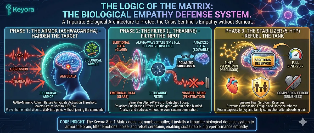 Keyora guide on High-Functioning Anxiety and the Iron Mask. It details the Biological Error: HPA Axis Failure, IDO Hijack, GABA Depletion, Amygdala Hyper-Reactivity, and Excitotoxicity. This causes Vicarious Trauma, the Toxic Sponge effect, and the Wired but Tired state. The System Reset Protocol utilizes Ashwagandha, Magnesium Glycinate, 5-HTP, Vitamin B6, and L-Theanine to disengage the Adrenaline Engine, prevent Neural Sizzling, and restore Sustainable Precision. Keyora guide on High-Functioning Anxiety and the Iron Mask. It details the Biological Error: HPA Axis Failure, IDO Hijack, GABA Depletion, Amygdala Hyper-Reactivity, and Excitotoxicity. This causes Vicarious Trauma, the Toxic Sponge effect, and the Wired but Tired state. The System Reset Protocol utilizes Ashwagandha, Magnesium Glycinate, 5-HTP, Vitamin B6, and L-Theanine to disengage the Adrenaline Engine, prevent Neural Sizzling, and restore Sustainable Precision.