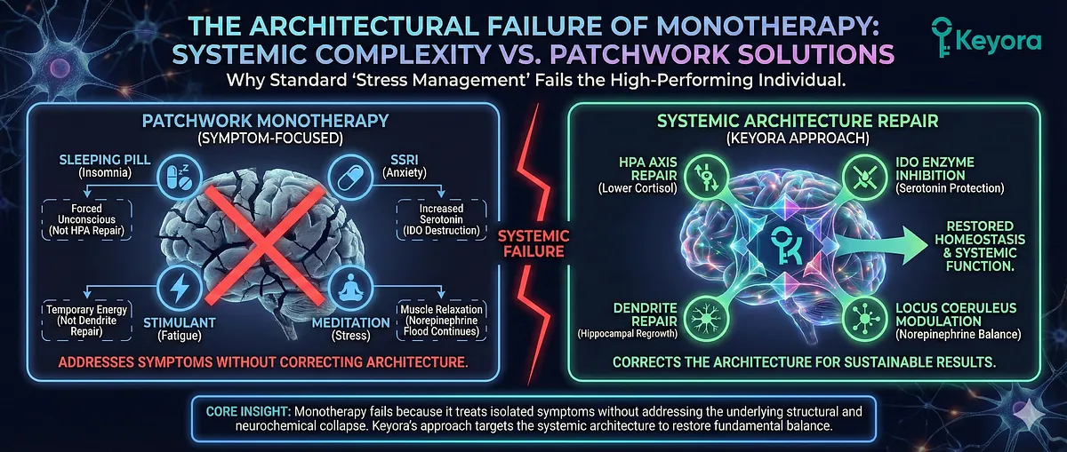 Keyora definitive guide on HFA, Iron Mask, and Vicarious Trauma. It details the Biological Error: HPA Axis Failure, IDO Hijack, GABA Depletion, Amygdala Hyper-Reactivity, and Excitotoxicity. This causes Toxic Sponge effect, Wired but Tired state, and Anhedonia (Grey Rock) via BDNF Suppression and Facial Feedback Break. The System Reset Protocol uses Ashwagandha, Magnesium Glycinate, 5-HTP, Vitamin B6, and L-Theanine to restore Sustainable Precision. Keyora definitive guide on HFA, Iron Mask, and Vicarious Trauma. It details the Biological Error: HPA Axis Failure, IDO Hijack, GABA Depletion, Amygdala Hyper-Reactivity, and Excitotoxicity. This causes Toxic Sponge effect, Wired but Tired state, and Anhedonia (Grey Rock) via BDNF Suppression and Facial Feedback Break. The System Reset Protocol uses Ashwagandha, Magnesium Glycinate, 5-HTP, Vitamin B6, and L-Theanine to restore Sustainable Precision.