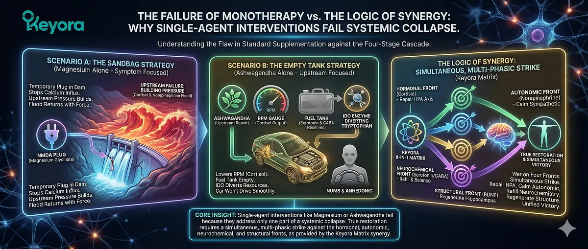 Keyora definitive guide on HFA, Iron Mask, and Vicarious Trauma. It details the Biological Error: HPA Axis Failure, IDO Hijack, GABA Depletion, Amygdala Hyper-Reactivity, and Excitotoxicity. This causes Toxic Sponge effect, Wired but Tired state, and Anhedonia (Grey Rock) via BDNF Suppression and Facial Feedback Break. The System Reset Protocol uses Ashwagandha, Magnesium Glycinate, 5-HTP, Vitamin B6, and L-Theanine to restore Sustainable Precision. Keyora definitive guide on HFA, Iron Mask, and Vicarious Trauma. It details the Biological Error: HPA Axis Failure, IDO Hijack, GABA Depletion, Amygdala Hyper-Reactivity, and Excitotoxicity. This causes Toxic Sponge effect, Wired but Tired state, and Anhedonia (Grey Rock) via BDNF Suppression and Facial Feedback Break. The System Reset Protocol uses Ashwagandha, Magnesium Glycinate, 5-HTP, Vitamin B6, and L-Theanine to restore Sustainable Precision.