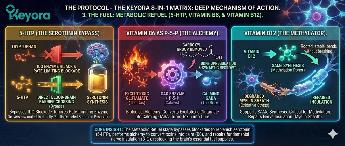 Keyora definitive guide on HFA, Iron Mask, and Vicarious Trauma. It details the Biological Error: HPA Axis Failure, IDO Hijack, GABA Depletion, Amygdala Hyper-Reactivity, and Excitotoxicity. This causes Toxic Sponge effect, Wired but Tired state, and Anhedonia (Grey Rock) via BDNF Suppression and Facial Feedback Break. The System Reset Protocol utilizes Ashwagandha, Magnesium Glycinate, 5-HTP, Vitamin B6, and L-Theanine to restore Sustainable Precision. Keyora definitive guide on HFA, Iron Mask, and Vicarious Trauma. It details the Biological Error: HPA Axis Failure, IDO Hijack, GABA Depletion, Amygdala Hyper-Reactivity, and Excitotoxicity. This causes Toxic Sponge effect, Wired but Tired state, and Anhedonia (Grey Rock) via BDNF Suppression and Facial Feedback Break. The System Reset Protocol utilizes Ashwagandha, Magnesium Glycinate, 5-HTP, Vitamin B6, and L-Theanine to restore Sustainable Precision.