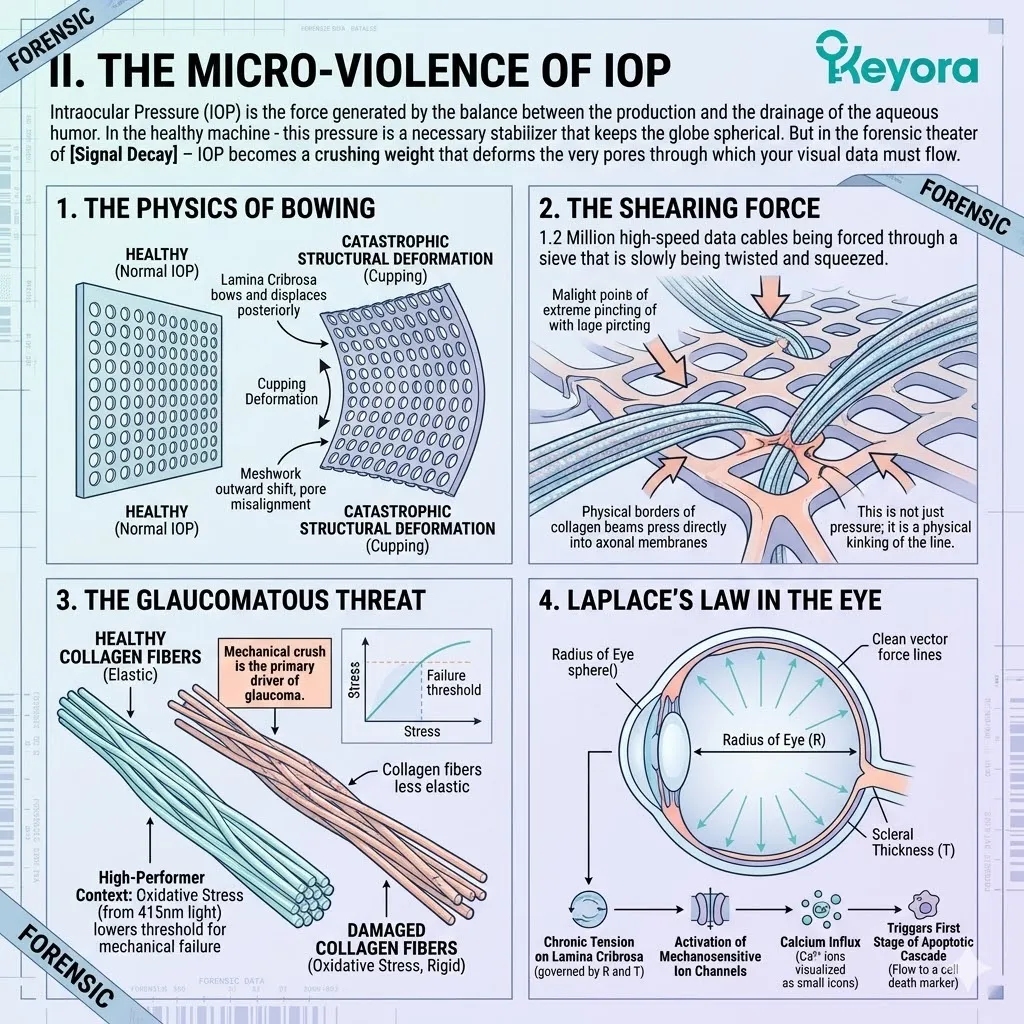 Mechanical bowing of the Lamina Cribrosa causes axonal shearing, disrupting ATP Synthesis and the Four-Drive System to compromise Neurological Sovereignty. Mechanical bowing of the Lamina Cribrosa causes axonal shearing, disrupting ATP Synthesis and the Four-Drive System to compromise Neurological Sovereignty.