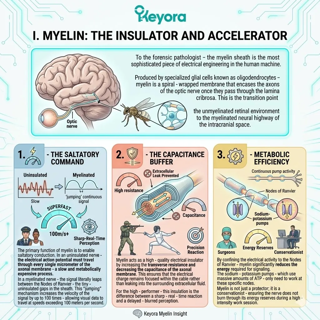 Myelin enables saltatory conduction to optimize ATP Synthesis and the Four-Drive System, ensuring high-velocity transmission for Neurological Sovereignty. Myelin enables saltatory conduction to optimize ATP Synthesis and the Four-Drive System, ensuring high-velocity transmission for Neurological Sovereignty.