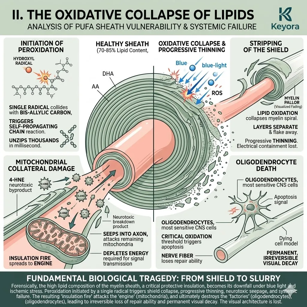 Lipid peroxidation triggers a Neuro-Endocrine Storm that strips the myelin shield, halting ATP Synthesis and destroying the Four-Drive System. Lipid peroxidation triggers a Neuro-Endocrine Storm that strips the myelin shield, halting ATP Synthesis and destroying the Four-Drive System.