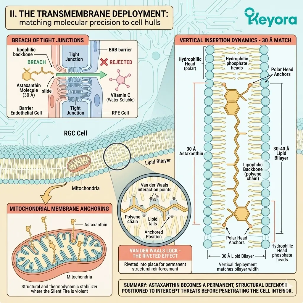 The 30-Angstrom vertical insertion into the RGC lipid bilayer stabilizes ATP synthesis and anchors the mitochondrial membrane against the neuro-endocrine storm. The 30-Angstrom vertical insertion into the RGC lipid bilayer stabilizes ATP synthesis and anchors the mitochondrial membrane against the neuro-endocrine storm.