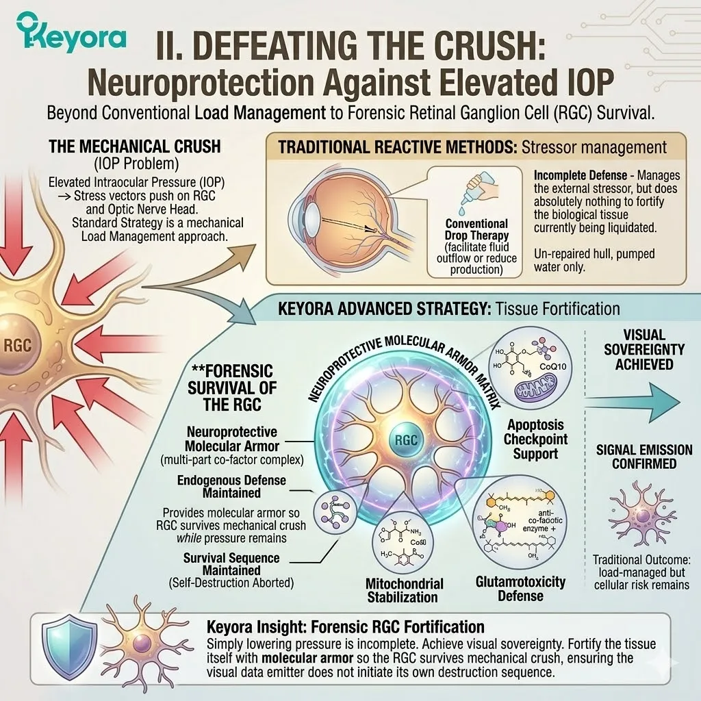 RGC structural hardening via the Transmembrane Shield neutralizes mechanical crush and prevents apoptosis to maintain ATP synthesis and neurological sovereignty. RGC structural hardening via the Transmembrane Shield neutralizes mechanical crush and prevents apoptosis to maintain ATP synthesis and neurological sovereignty.