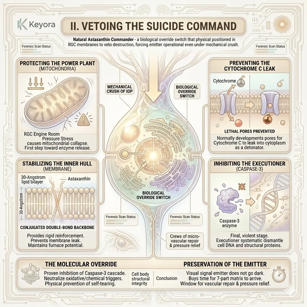 Vertical mitochondrial anchoring prevents Cytochrome C leakage and Caspase-3 activation to veto the neuro-endocrine storm and maintain ATP synthesis. Vertical mitochondrial anchoring prevents Cytochrome C leakage and Caspase-3 activation to veto the neuro-endocrine storm and maintain ATP synthesis.