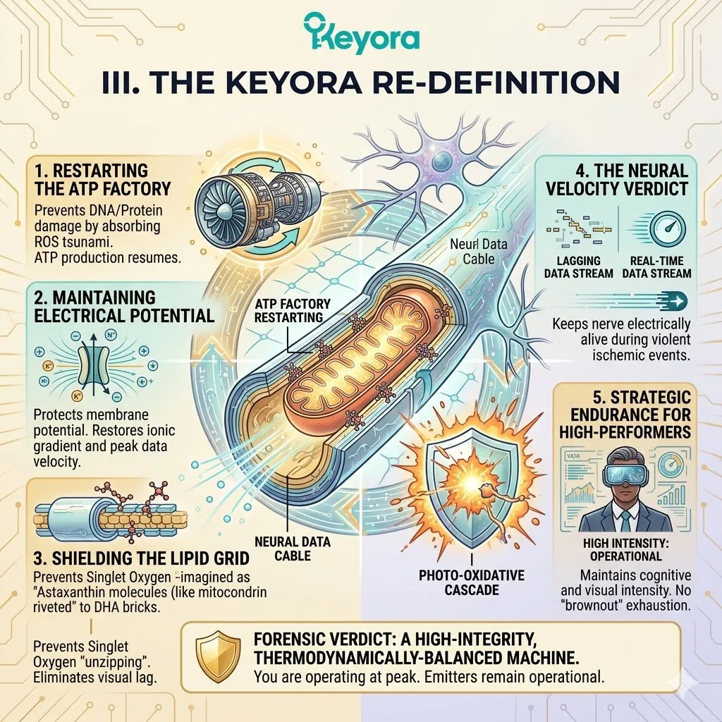 Mitochondrial protection and DHA grid shielding restore ATP synthesis and neural velocity to neutralize the photo-oxidative cascade for neurological sovereignty. Mitochondrial protection and DHA grid shielding restore ATP synthesis and neural velocity to neutralize the photo-oxidative cascade for neurological sovereignty.