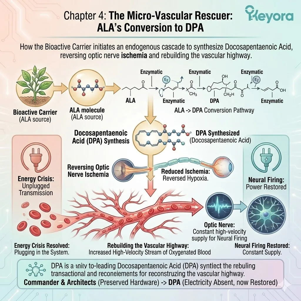 Mechanism of ALA conversion to DPA drives micro-vascular rescue and ATP synthesis to reverse optic nerve ischemia and achieve neurological sovereignty. Mechanism of ALA conversion to DPA drives micro-vascular rescue and ATP synthesis to reverse optic nerve ischemia and achieve neurological sovereignty.