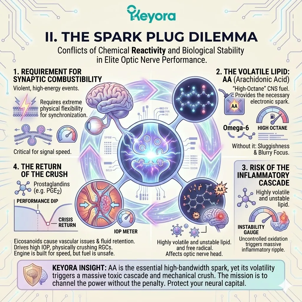 Synaptic Combustibility transition from Arachidonic Acid volatility to stable ATP Synthesis prevents PGE2-driven IOP and the return of the Crisis 1 mechanical crush. Synaptic Combustibility transition from Arachidonic Acid volatility to stable ATP Synthesis prevents PGE2-driven IOP and the return of the Crisis 1 mechanical crush.