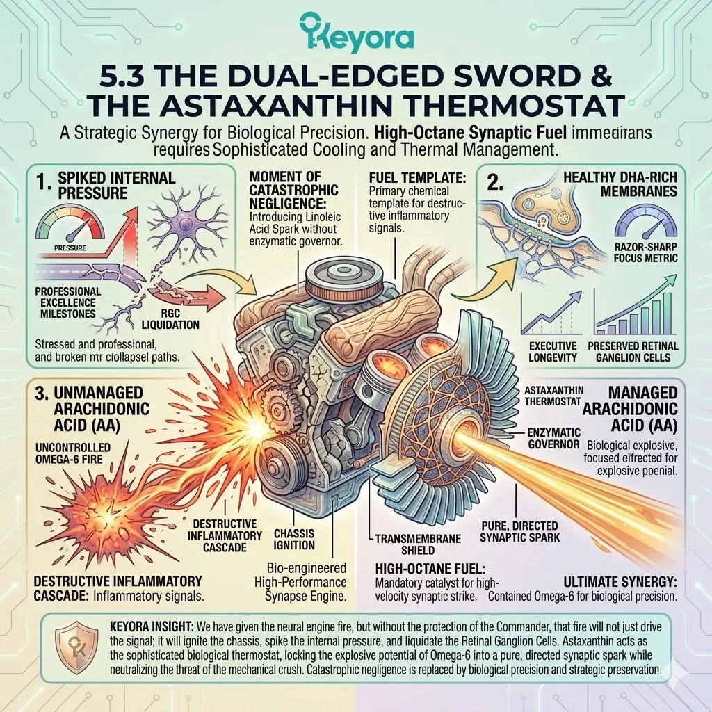 Natural Astaxanthin functions as the Transmembrane Shield and enzymatic governor to lock Arachidonic Acid into a pure synaptic spark while preventing ignition. Natural Astaxanthin functions as the Transmembrane Shield and enzymatic governor to lock Arachidonic Acid into a pure synaptic spark while preventing ignition.