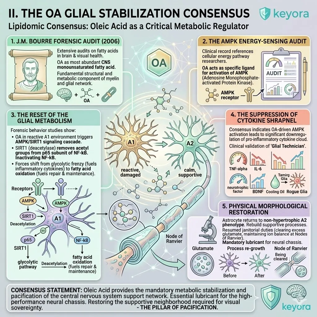 Oleic Acid triggers the AMPK-SIRT1 signaling cascade to deactivate the NF-kB p65 subunit, restoring the A2 phenotype and neurotrophic BDNF secretion. Oleic Acid triggers the AMPK-SIRT1 signaling cascade to deactivate the NF-kB p65 subunit, restoring the A2 phenotype and neurotrophic BDNF secretion.