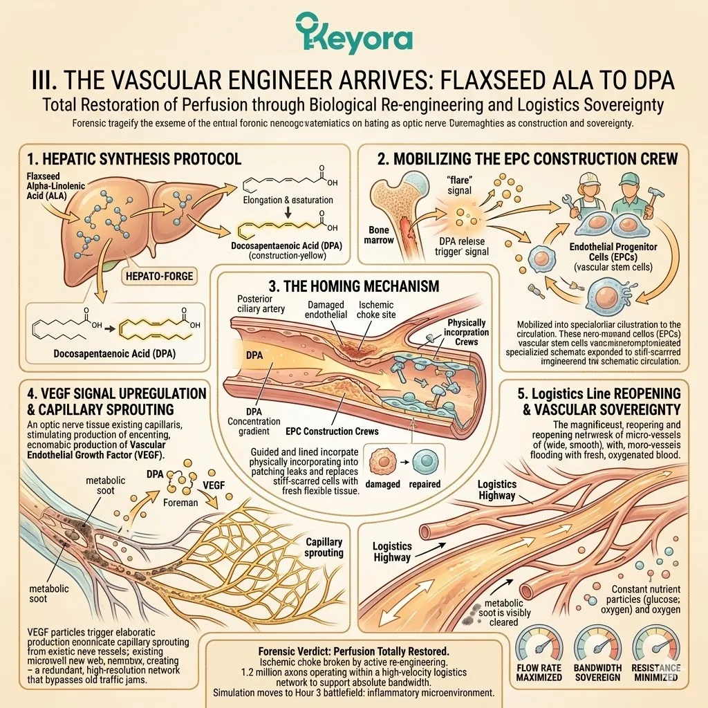 Neural Velocity Matrix converting Flaxseed ALA to DPA to mobilize Endothelial Progenitor Cells and upregulate VEGF for structural micro-vascular re-engineering. Neural Velocity Matrix converting Flaxseed ALA to DPA to mobilize Endothelial Progenitor Cells and upregulate VEGF for structural micro-vascular re-engineering.