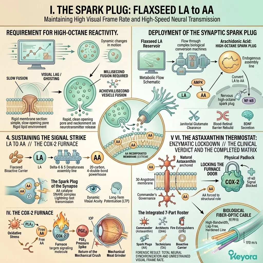 Neural Velocity Matrix converting Flaxseed LA to Arachidonic Acid to accelerate SNARE complex vesicle fusion and maintain millisecond synaptic spark. Neural Velocity Matrix converting Flaxseed LA to Arachidonic Acid to accelerate SNARE complex vesicle fusion and maintain millisecond synaptic spark.