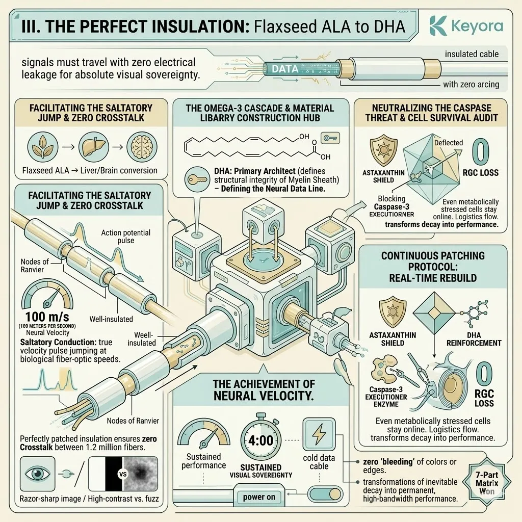 Neural Velocity Matrix converting Flaxseed ALA to DHA to maintain the Myelin Shield and saltatory conduction, preventing Caspase-3 activation for zero-latency bandwidth. Neural Velocity Matrix converting Flaxseed ALA to DHA to maintain the Myelin Shield and saltatory conduction, preventing Caspase-3 activation for zero-latency bandwidth.