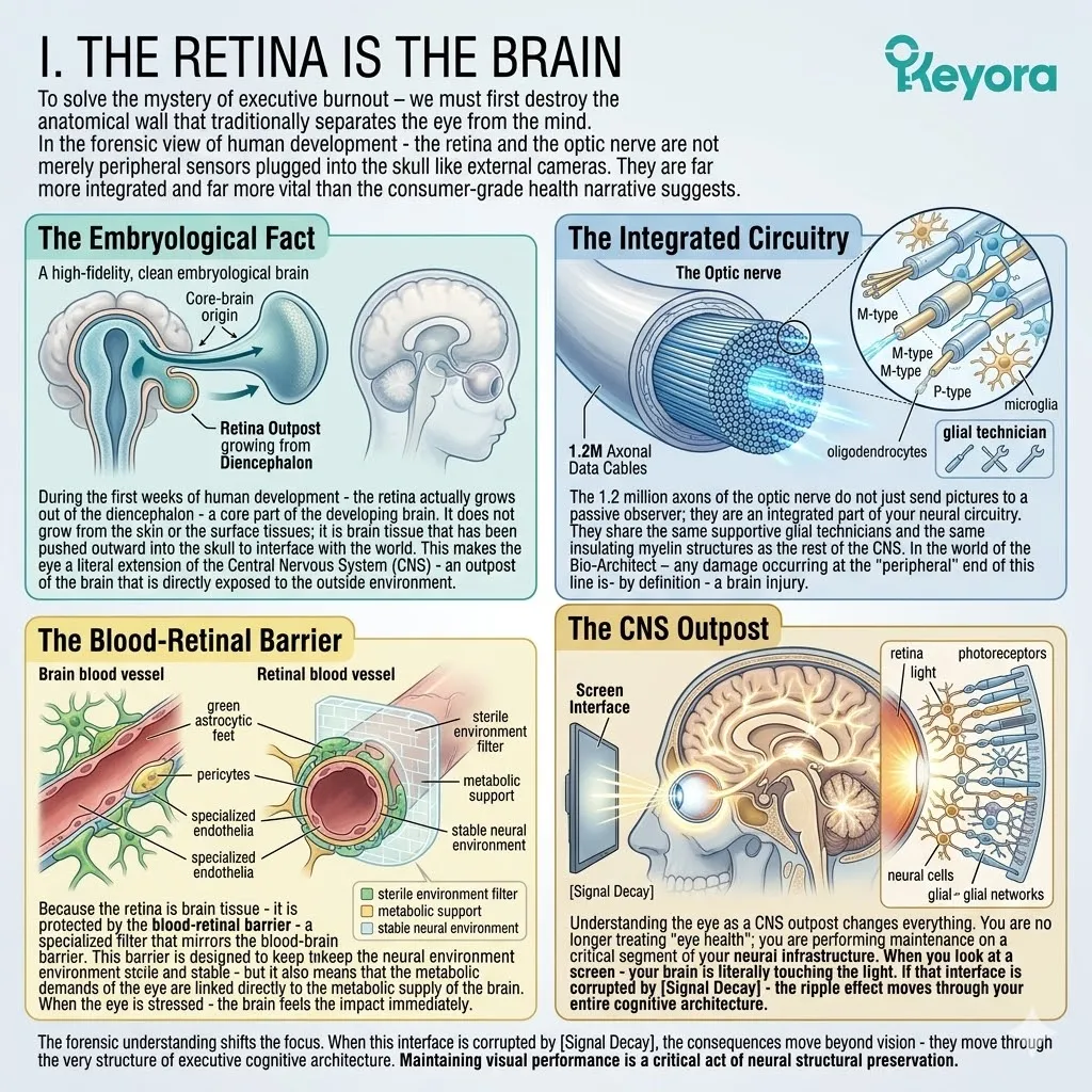 Neural circuitry integration through the blood-retinal barrier drives ATP synthesis and cortisol regulation to protect the CNS outpost and ensure neurological sovereignty. Neural circuitry integration through the blood-retinal barrier drives ATP synthesis and cortisol regulation to protect the CNS outpost and ensure neurological sovereignty.