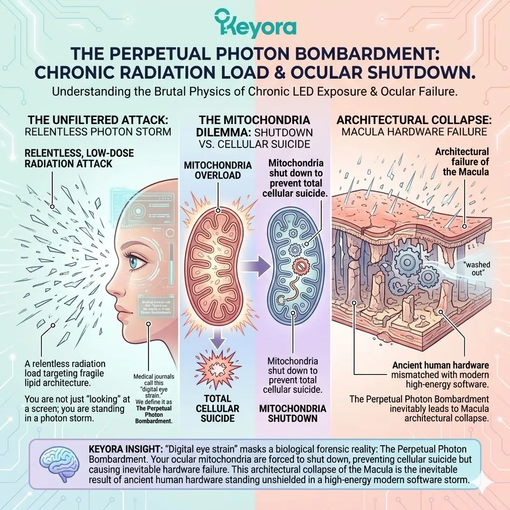 Perpetual Photon Bombardment induces Mitochondrial Shutdown, collapsing the Four-Drive System through Lipid Architecture failure and ATP depletion. Perpetual Photon Bombardment induces Mitochondrial Shutdown, collapsing the Four-Drive System through Lipid Architecture failure and ATP depletion.