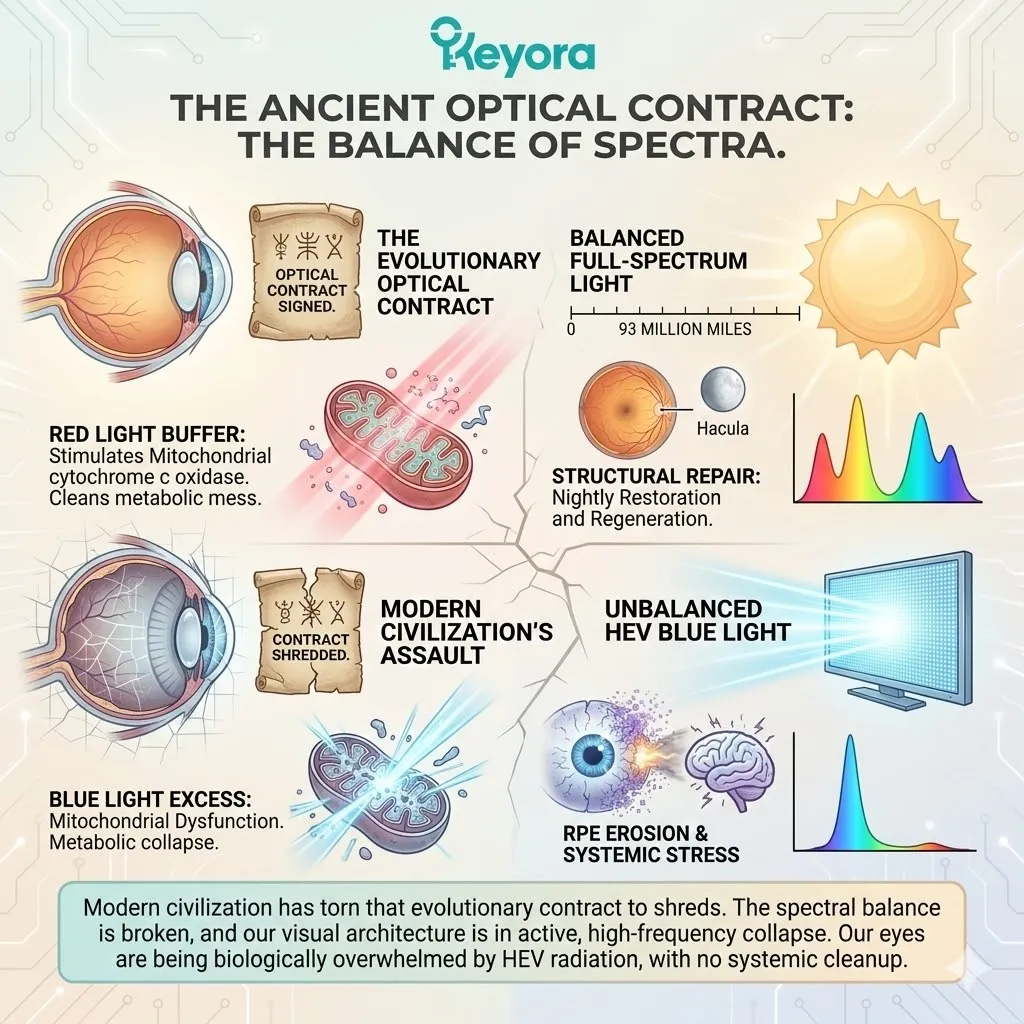 The Ancient Optical Contract balanced HEV stress with red light buffers, maintaining the Four-Drive System through rhythmic mitochondrial repair and flux. The Ancient Optical Contract balanced HEV stress with red light buffers, maintaining the Four-Drive System through rhythmic mitochondrial repair and flux.