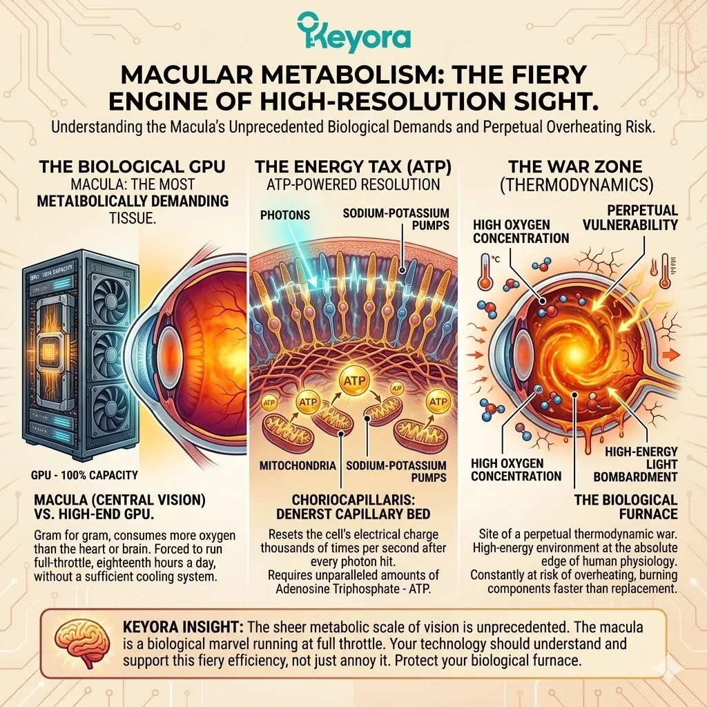 Macular ATP Synthesis powers the Four-Drive System to prevent Thermodynamic Collapse during high-intensity photon bombardment and oxidative flux. Macular ATP Synthesis powers the Four-Drive System to prevent Thermodynamic Collapse during high-intensity photon bombardment and oxidative flux.