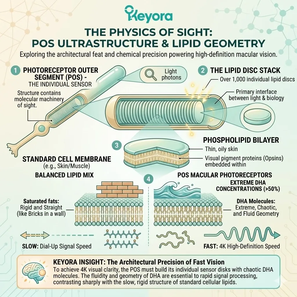 DHA-rich Phospholipid Bilayer architecture within the Four-Drive System prevents Thermodynamic Collapse of POS lipid discs during high-velocity signaling. DHA-rich Phospholipid Bilayer architecture within the Four-Drive System prevents Thermodynamic Collapse of POS lipid discs during high-velocity signaling.