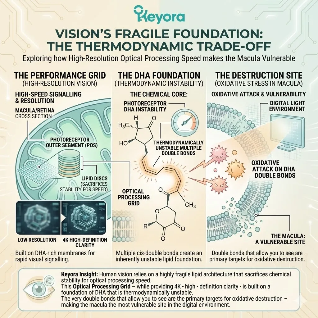 DHA Double-Bond Architecture within the Optical Processing Grid sustains Quantum Fluidity while increasing vulnerability to Thermodynamic Collapse. DHA Double-Bond Architecture within the Optical Processing Grid sustains Quantum Fluidity while increasing vulnerability to Thermodynamic Collapse.