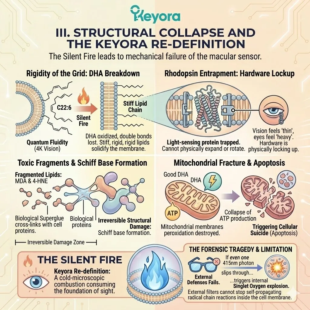 Schiff Base Formation and Mitochondrial Fracture induce the Structural Collapse of the Four-Drive System, leading to the Silent Fire and ATP production failure. Schiff Base Formation and Mitochondrial Fracture induce the Structural Collapse of the Four-Drive System, leading to the Silent Fire and ATP production failure.