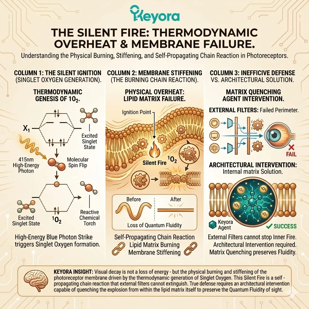 Thermodynamic Quenching of Singlet Oxygen within the Lipid Matrix preserves Quantum Fluidity and the Four-Drive System against the Silent Fire. Thermodynamic Quenching of Singlet Oxygen within the Lipid Matrix preserves Quantum Fluidity and the Four-Drive System against the Silent Fire.