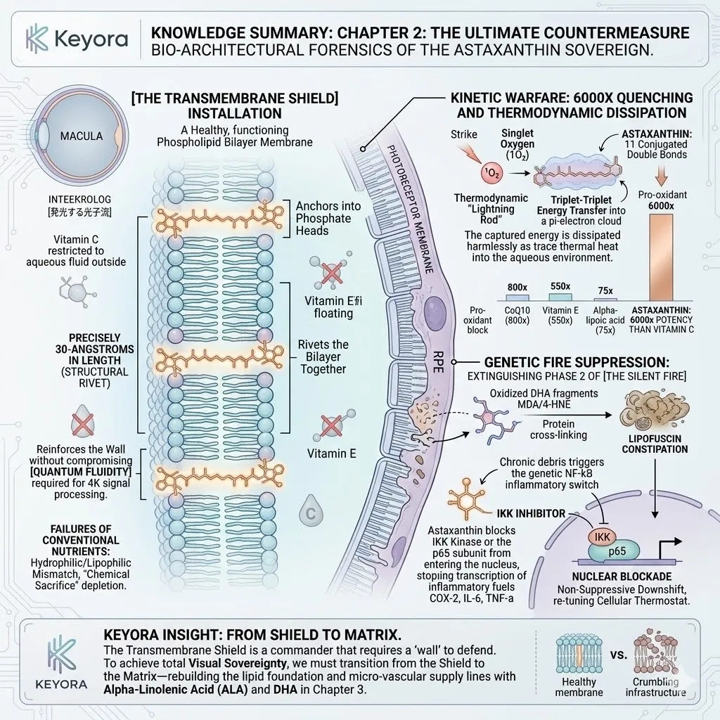 Mechanism of the 30-Angstrom Transmembrane Shield drives 6000x Physical Quenching and IKK inhibition to extinguish Phase 2 of The Silent Fire. Mechanism of the 30-Angstrom Transmembrane Shield drives 6000x Physical Quenching and IKK inhibition to extinguish Phase 2 of The Silent Fire.