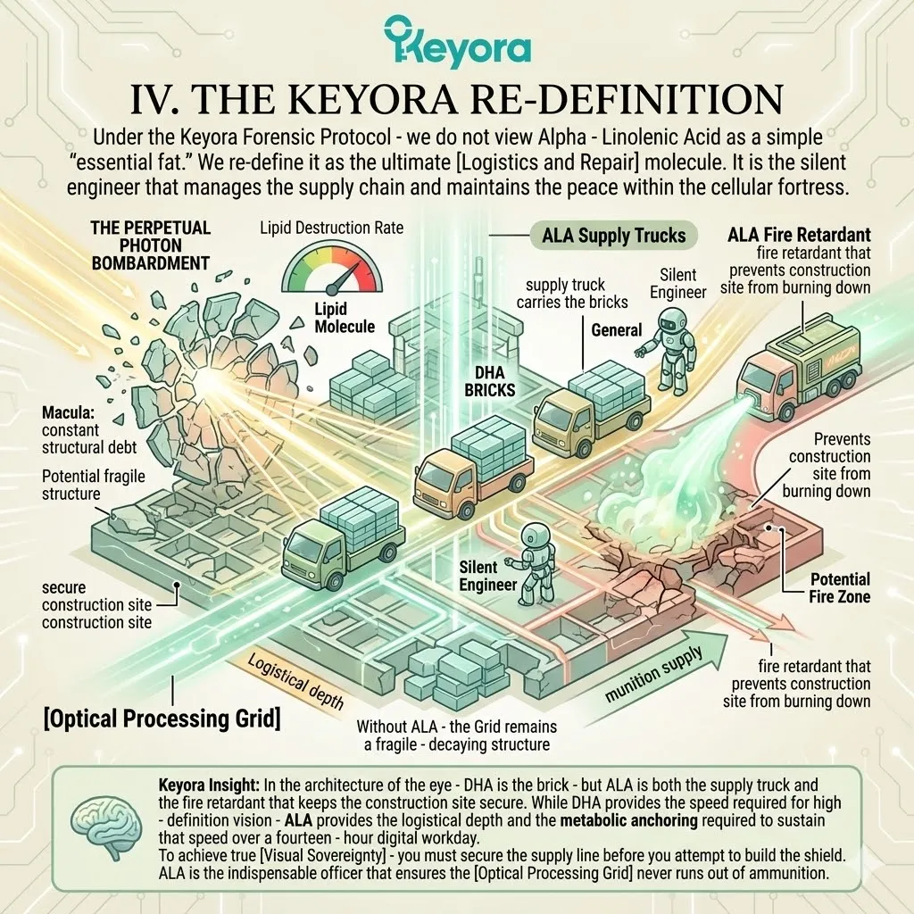 ALA serves as the Logistics and Repair molecule, securing the supply truck for ATP Synthesis and providing fire retardant against 415nm destruction. ALA serves as the Logistics and Repair molecule, securing the supply truck for ATP Synthesis and providing fire retardant against 415nm destruction.