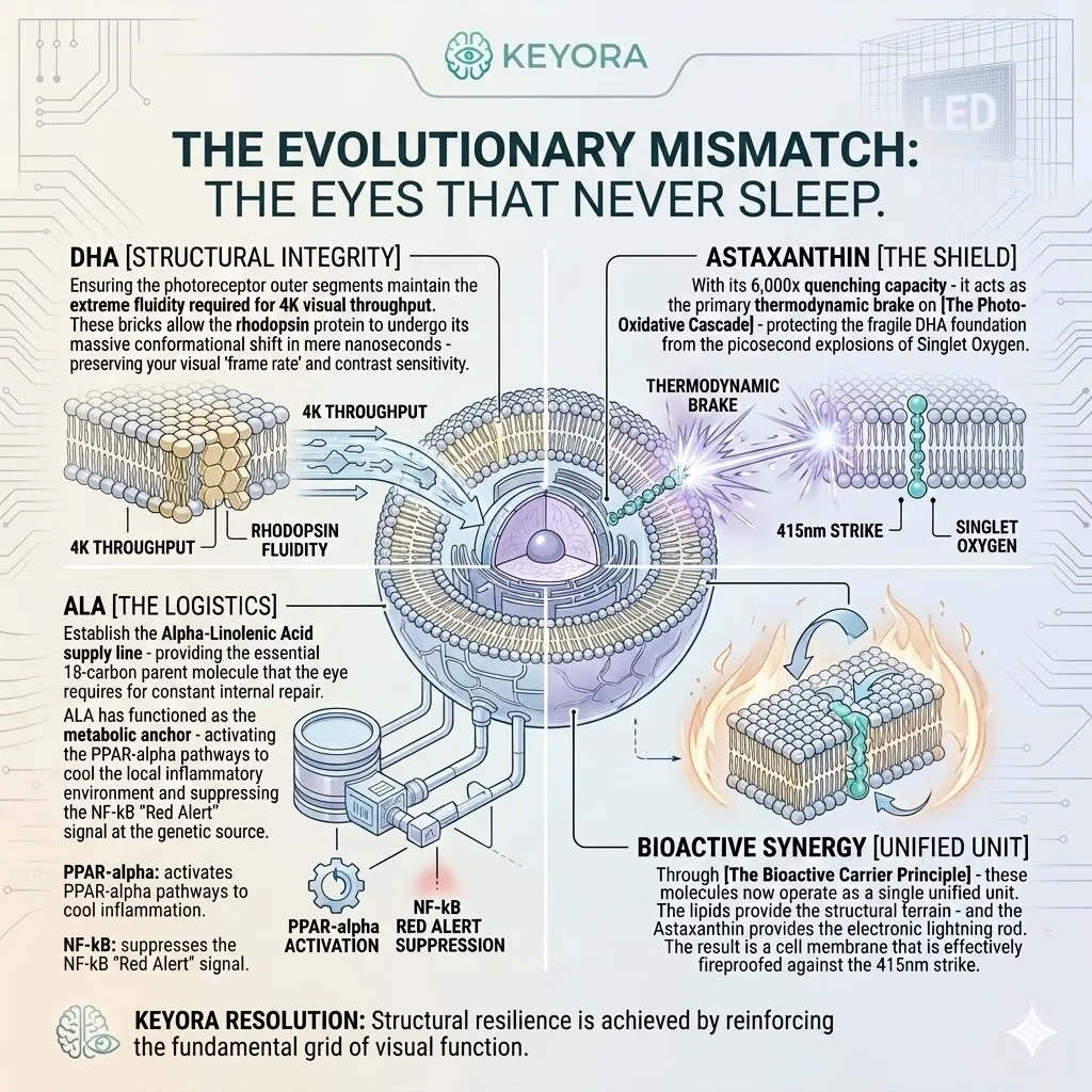 The Bioactive Carrier Principle integrates DHA bricks and the ALA supply line with the 30-Angstrom Astaxanthin shield to fireproof the Four-Drive System. The Bioactive Carrier Principle integrates DHA bricks and the ALA supply line with the 30-Angstrom Astaxanthin shield to fireproof the Four-Drive System.