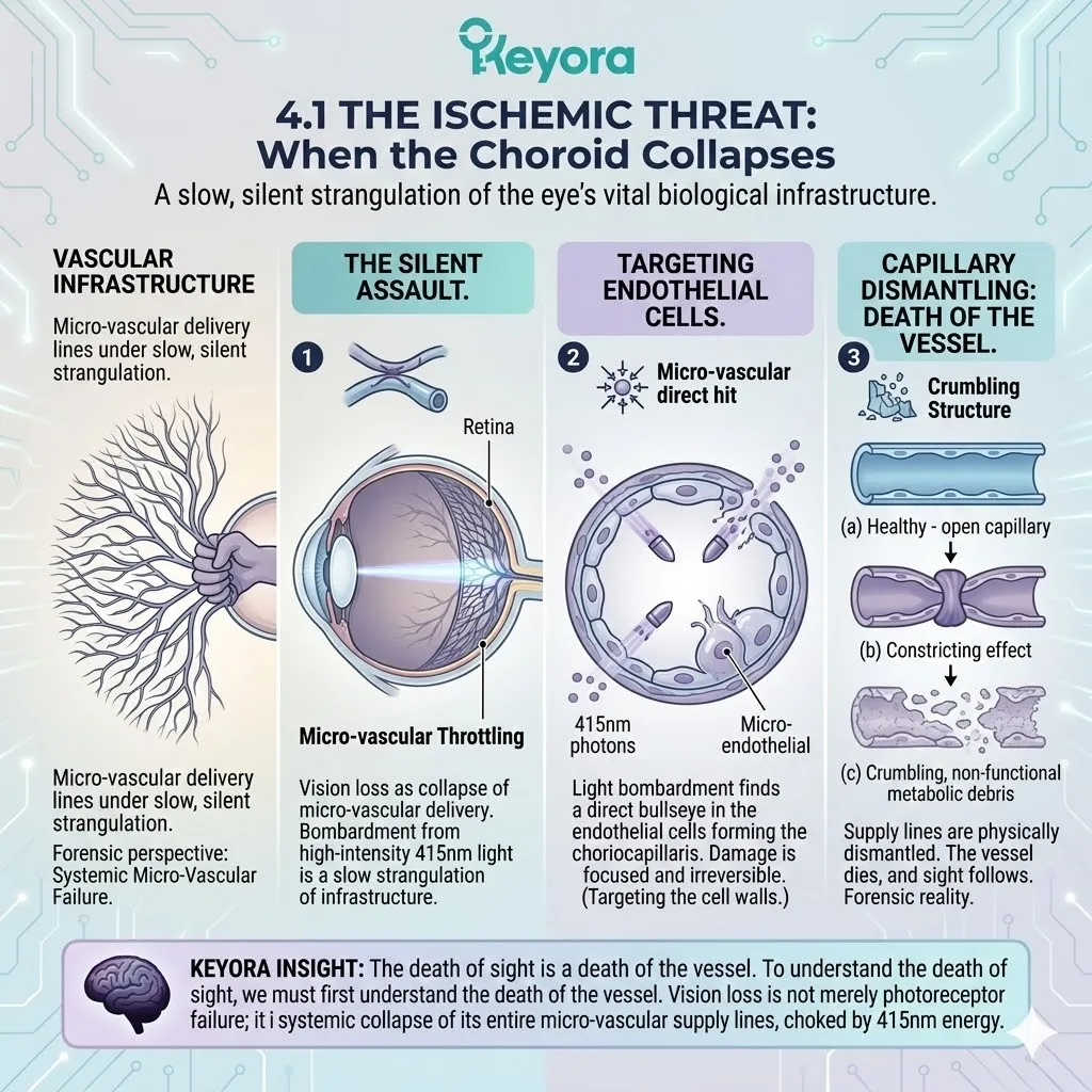 415nm bombardment triggers Apoptotic Collapse of endothelial cells, causing Systemic Regulator failure and Ischemic Threat to the Four-Drive System. 415nm bombardment triggers Apoptotic Collapse of endothelial cells, causing Systemic Regulator failure and Ischemic Threat to the Four-Drive System.