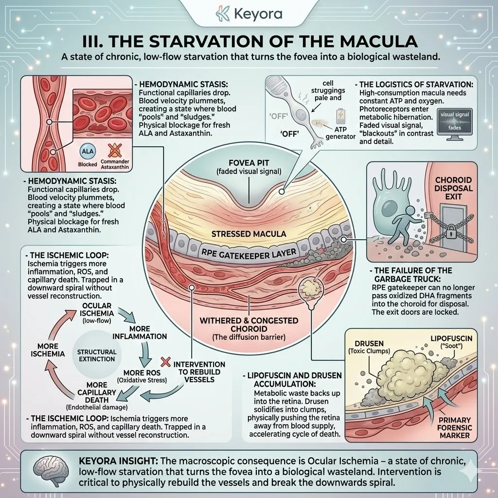 Hemodynamic Stasis and Lipofuscin accumulation trigger the Ischemic Loop, causing structural extinction within the Four-Drive System's delivery lines. Hemodynamic Stasis and Lipofuscin accumulation trigger the Ischemic Loop, causing structural extinction within the Four-Drive System's delivery lines.
