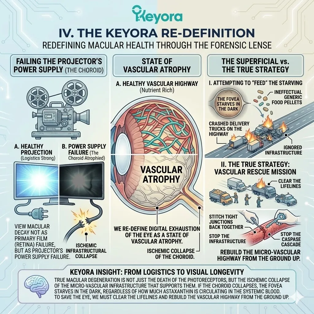 Vascular Atrophy disrupts the Four-Drive System, triggering Ischemic Collapse and the failure of the choroidal projector power supply line. Vascular Atrophy disrupts the Four-Drive System, triggering Ischemic Collapse and the failure of the choroidal projector power supply line.