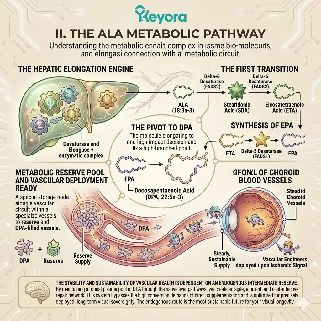 ALA metabolic source code initiates the Hepatic Elongation Engine to generate a Metabolic Reserve Pool of DPA for the Four-Drive System. ALA metabolic source code initiates the Hepatic Elongation Engine to generate a Metabolic Reserve Pool of DPA for the Four-Drive System.