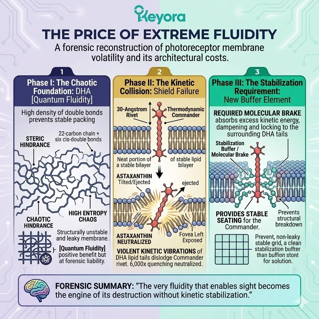 DHA-induced Quantum Fluidity creates structural entropy, necessitating Astaxanthin as a thermodynamic Commander to stabilize the architectural lipid bilayer. DHA-induced Quantum Fluidity creates structural entropy, necessitating Astaxanthin as a thermodynamic Commander to stabilize the architectural lipid bilayer.
