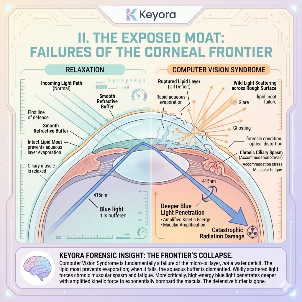 Lipid moat failure triggers screen-induced evaporation and optical distortion, necessitating a Systemic Regulator to restore the refractive buffer and protect the Four-Drive System. Lipid moat failure triggers screen-induced evaporation and optical distortion, necessitating a Systemic Regulator to restore the refractive buffer and protect the Four-Drive System.