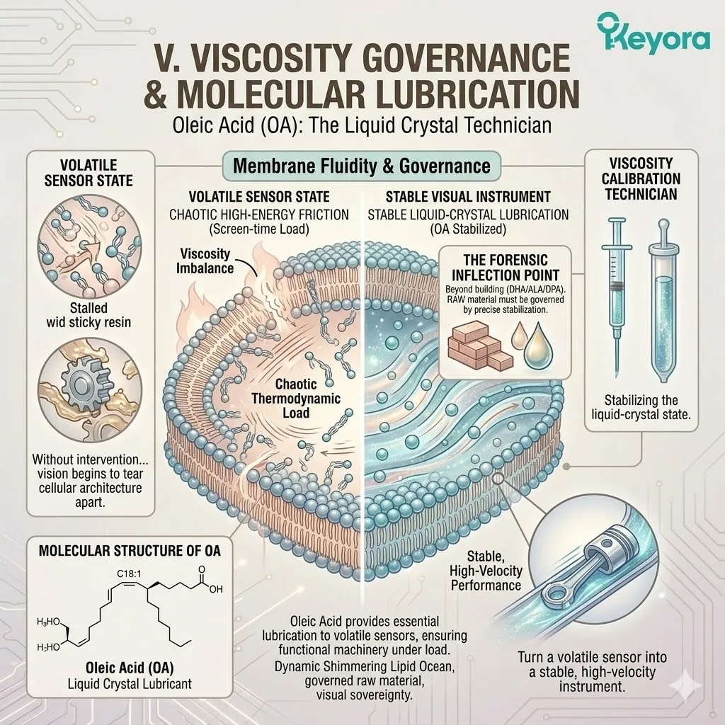 Oleic Acid stabilizes the Liquid Crystal State to mitigate molecular friction and preserve cellular architecture during high-velocity visual processing. Oleic Acid stabilizes the Liquid Crystal State to mitigate molecular friction and preserve cellular architecture during high-velocity visual processing.