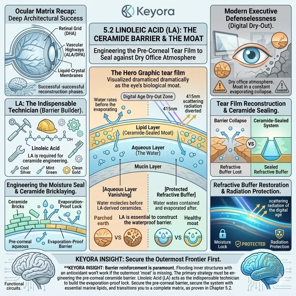 Linoleic Acid engineers acyl-ceramides to anchor the lipid moat, preventing refractive distortion and securing the Four-Drive System for absolute Neurological Sovereignty. Linoleic Acid engineers acyl-ceramides to anchor the lipid moat, preventing refractive distortion and securing the Four-Drive System for absolute Neurological Sovereignty.