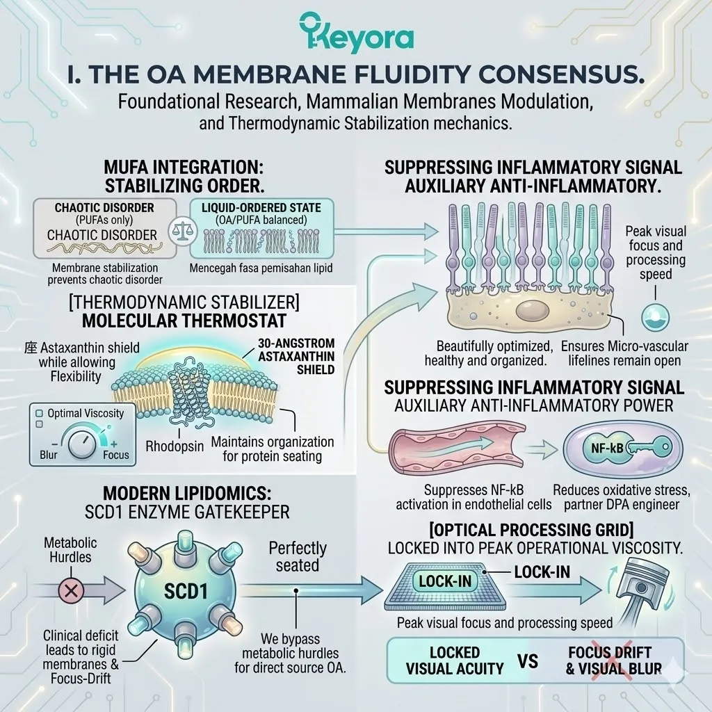 The SCD1 enzymatic pathway governs membrane Oleic Acid levels to prevent high-friction rigid states and secure the Four-Drive System’s signal throughput. The SCD1 enzymatic pathway governs membrane Oleic Acid levels to prevent high-friction rigid states and secure the Four-Drive System’s signal throughput.