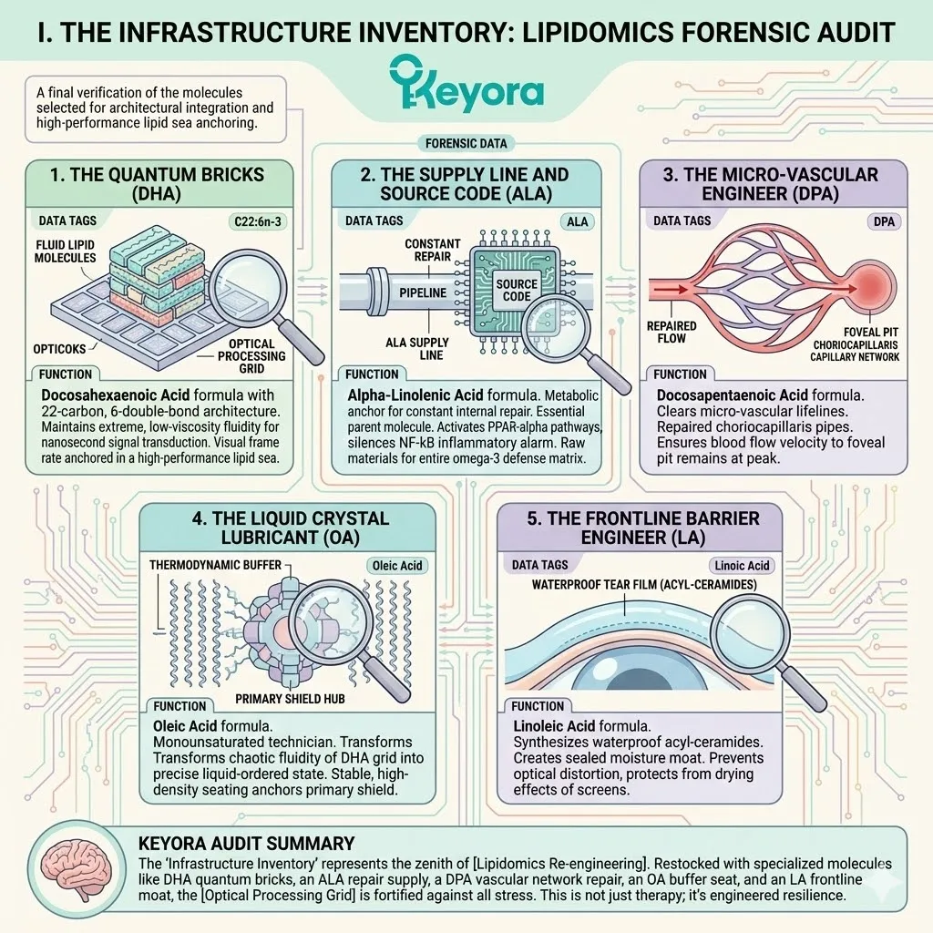 The Ocular Matrix integrates the Astaxanthin Commander, DHA grid, and LA-derived ceramide moat into a unified defense architecture to secure absolute Neurological Sovereignty. The Ocular Matrix integrates the Astaxanthin Commander, DHA grid, and LA-derived ceramide moat into a unified defense architecture to secure absolute Neurological Sovereignty.