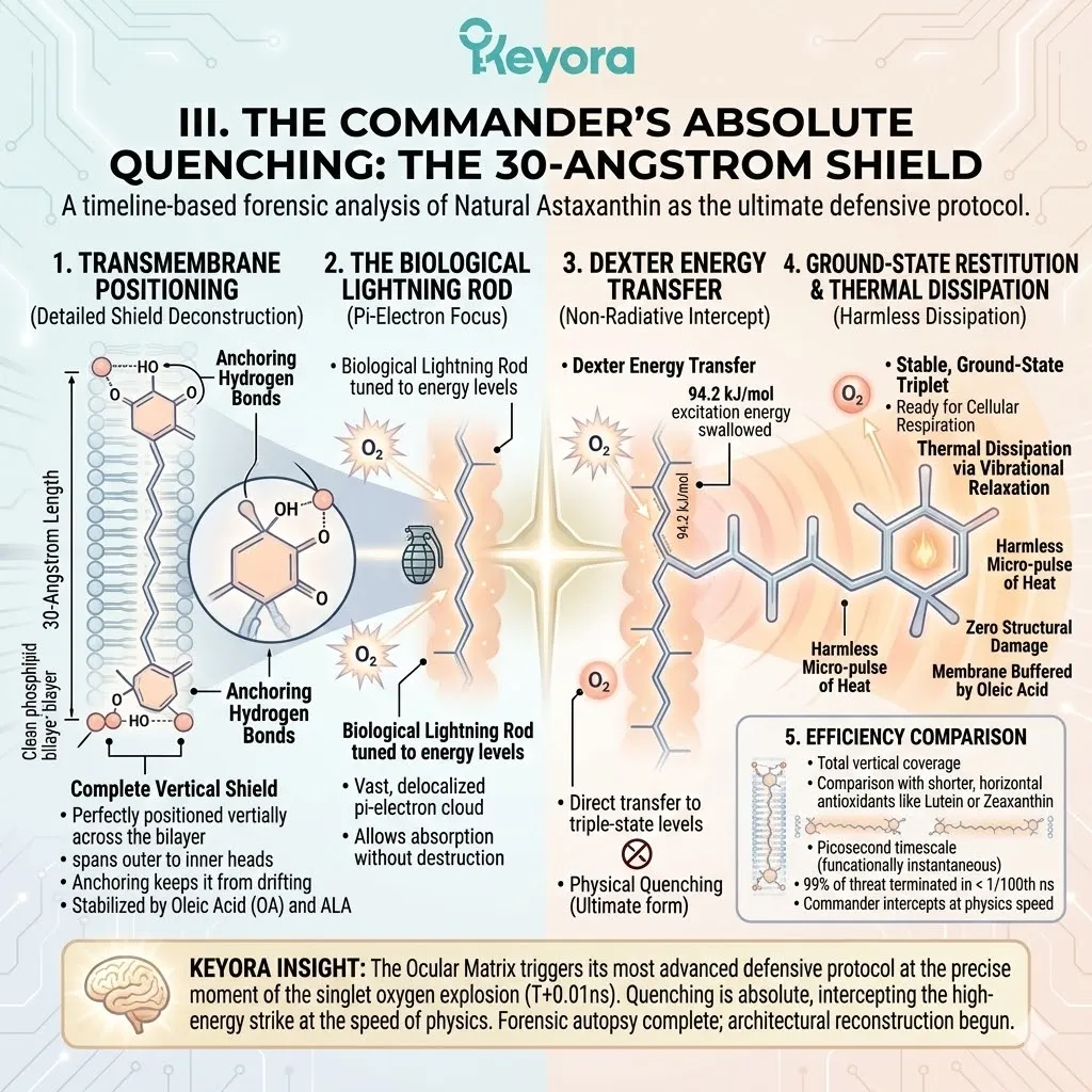 Keyora 30-Angstrom shield executes absolute quenching via Dexter energy transfer and pi-electron lightning rods to neutralize singlet oxygen grenades. Keyora 30-Angstrom shield executes absolute quenching via Dexter energy transfer and pi-electron lightning rods to neutralize singlet oxygen grenades.