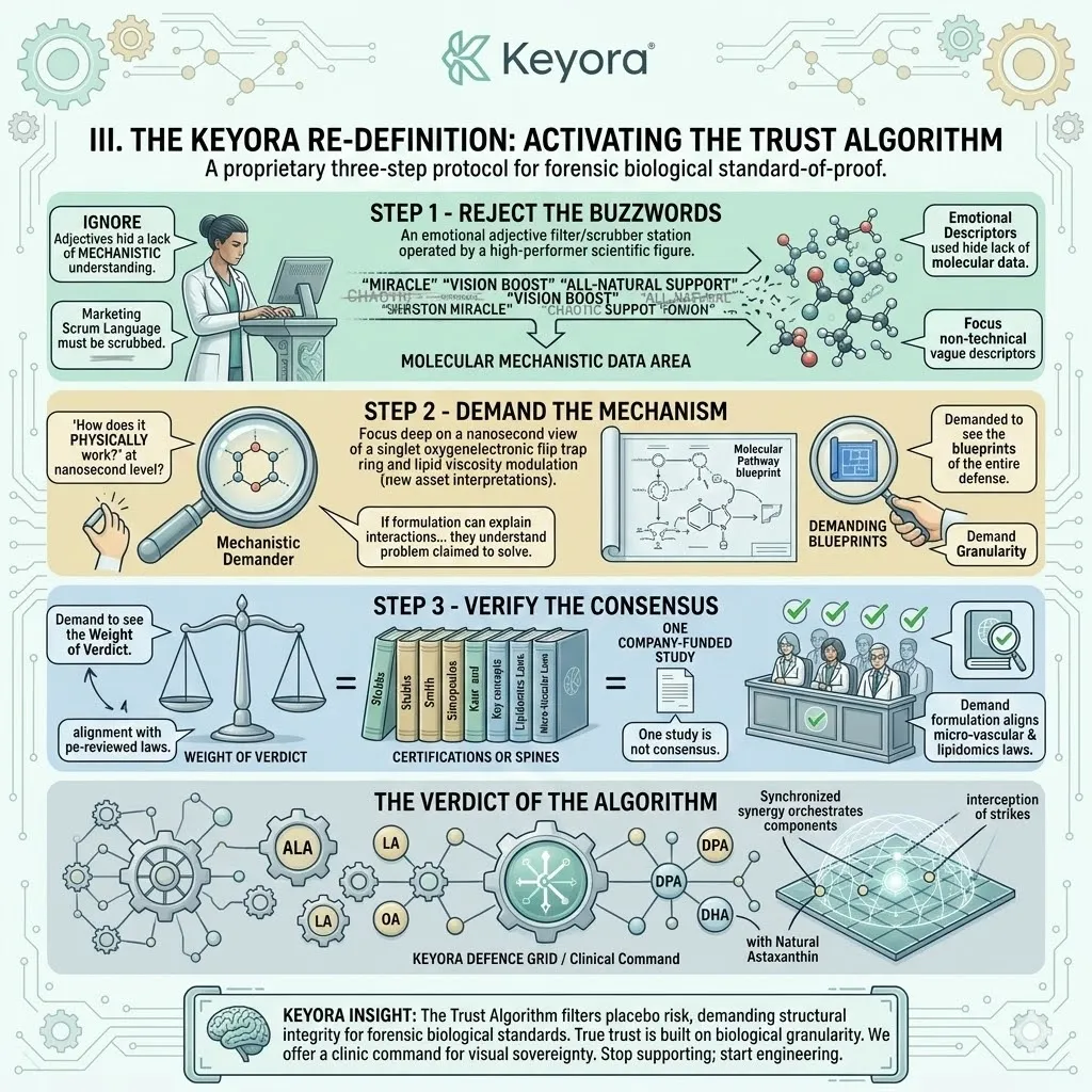 The Trust Algorithm verifies molecular mechanisms for a unified endogenous intervention of ALA, LA, and OA to achieve visual sovereignty. The Trust Algorithm verifies molecular mechanisms for a unified endogenous intervention of ALA, LA, and OA to achieve visual sovereignty.