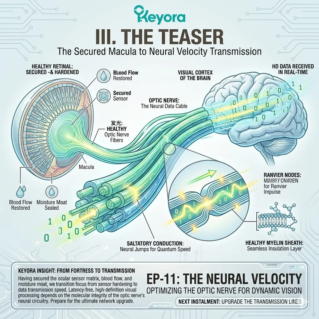 Optimization of the myelin sheath and saltatory conduction eliminates latency within the optic nerve data cable for high-velocity neural transmission. Optimization of the myelin sheath and saltatory conduction eliminates latency within the optic nerve data cable for high-velocity neural transmission.