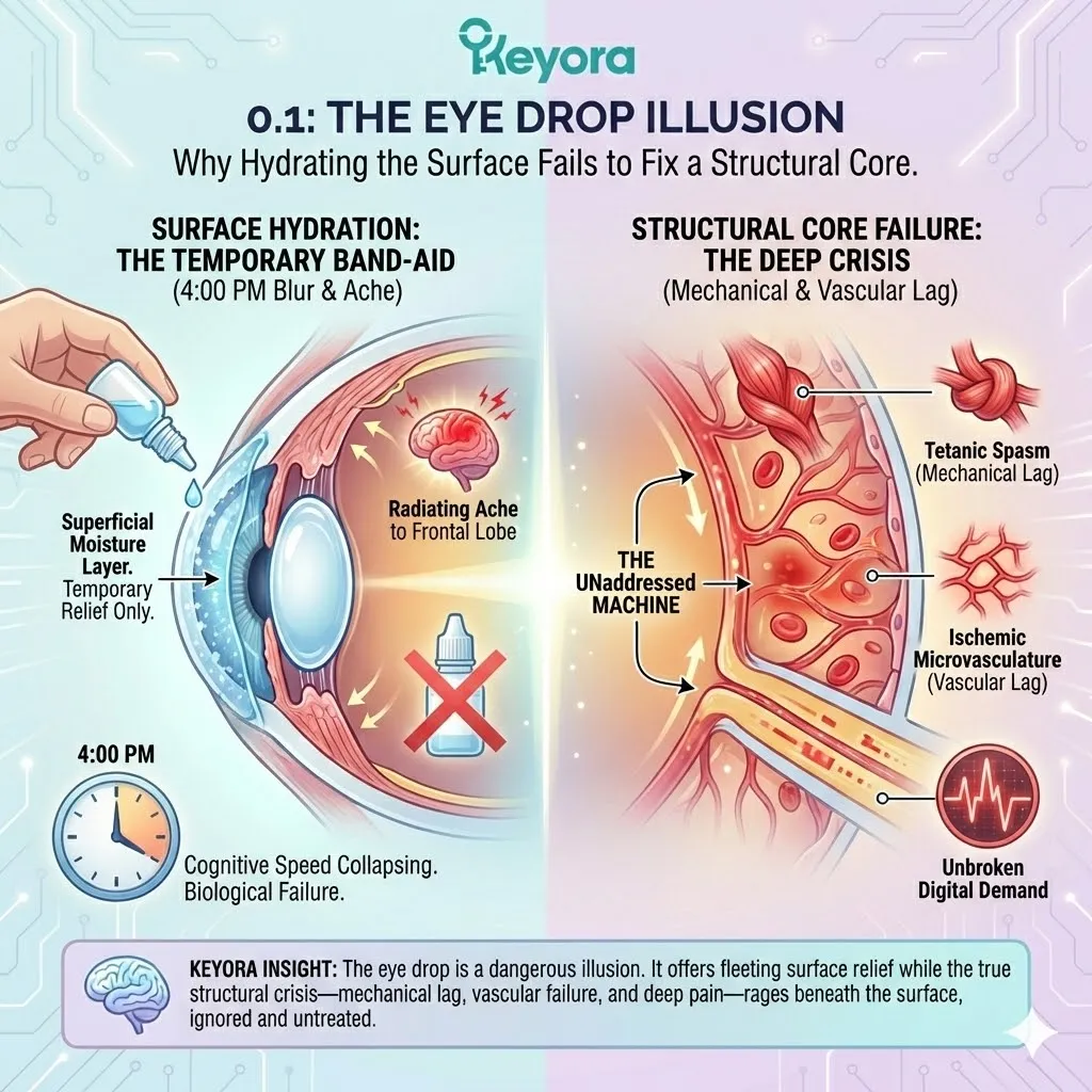 Corneal surface hydration rituals fail to address deep posterior pole pressure or the mechanical engine seizing within the Four-Drive System architecture. Corneal surface hydration rituals fail to address deep posterior pole pressure or the mechanical engine seizing within the Four-Drive System architecture.