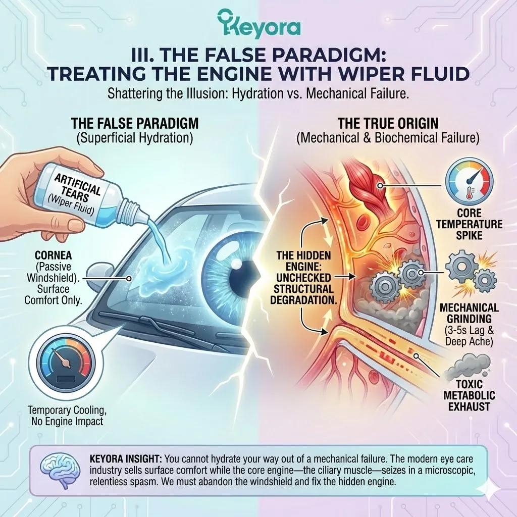 Corneal surface hydration fails to address internal mechanical engine seizing and toxic metabolic exhaust buildup within the anterior chamber and ciliary structures. Corneal surface hydration fails to address internal mechanical engine seizing and toxic metabolic exhaust buildup within the anterior chamber and ciliary structures.