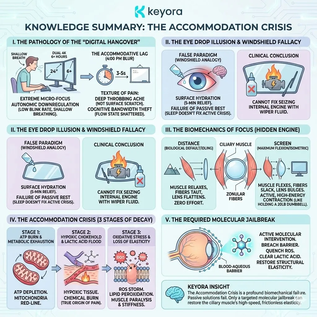 Systemic regulator intervention breaches the Blood-Aqueous Barrier to neutralize lactic acid pools and restore high-speed elasticity to the seizing ciliary engine. Systemic regulator intervention breaches the Blood-Aqueous Barrier to neutralize lactic acid pools and restore high-speed elasticity to the seizing ciliary engine.