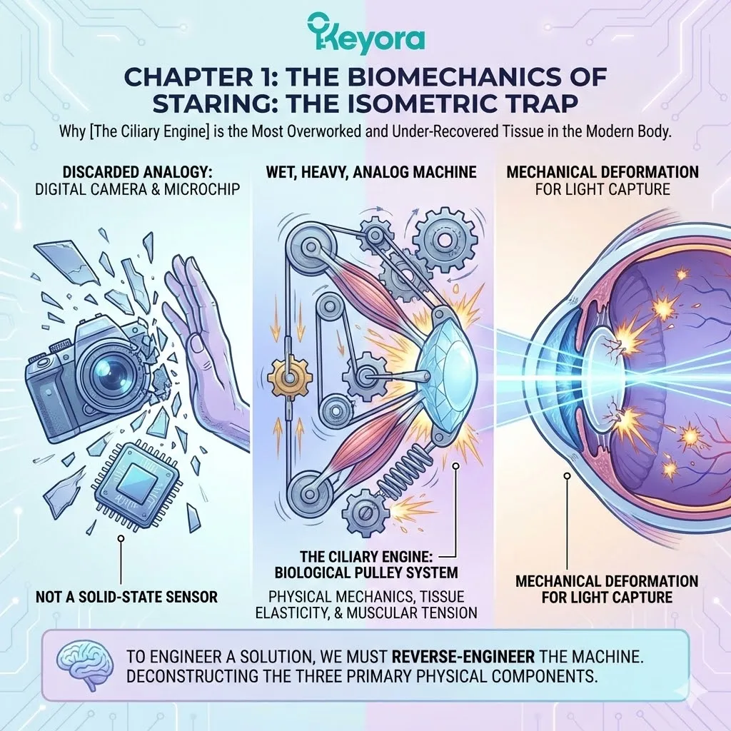 Ciliary Engine isometric contraction triggers a Neuro-Endocrine Storm as the physical apparatus deforms to maintain focus under digital strain. Ciliary Engine isometric contraction triggers a Neuro-Endocrine Storm as the physical apparatus deforms to maintain focus under digital strain.